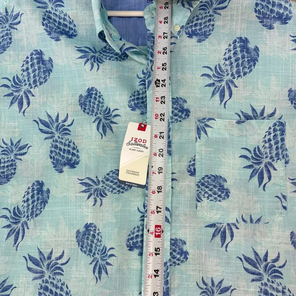 IZOD Men's 2XL Dockside Chambray Pineapple Short Sleeve Button Down Shirt NWT - Picture 4 of 16